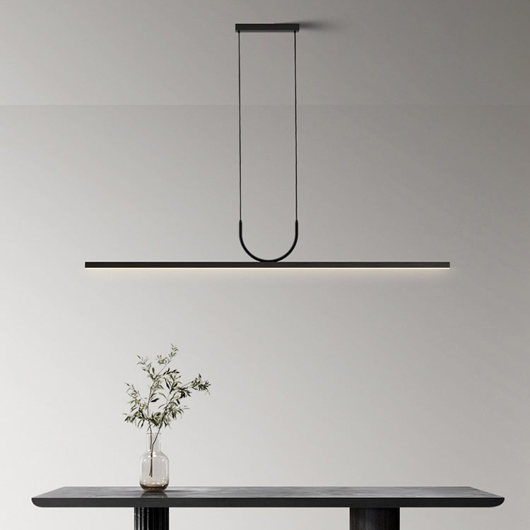 Moderne minimalistische geschwungene Linie langer Balken Acryl Aluminium LED Kronleuchter Insellicht für Esszimmer 