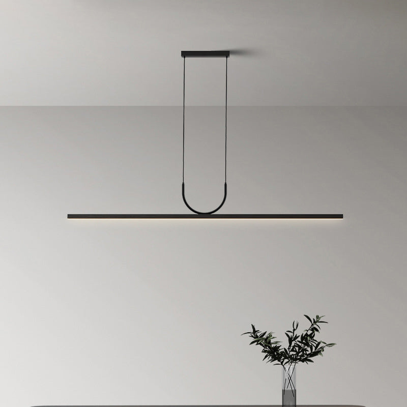 Moderne minimalistische geschwungene Linie langer Balken Acryl Aluminium LED Kronleuchter Insellicht für Esszimmer 