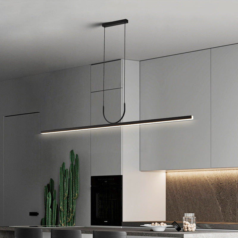 Moderne minimalistische geschwungene Linie langer Balken Acryl Aluminium LED Kronleuchter Insellicht für Esszimmer 