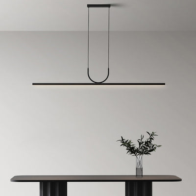 Moderne minimalistische geschwungene Linie langer Balken Acryl Aluminium LED Kronleuchter Insellicht für Esszimmer 