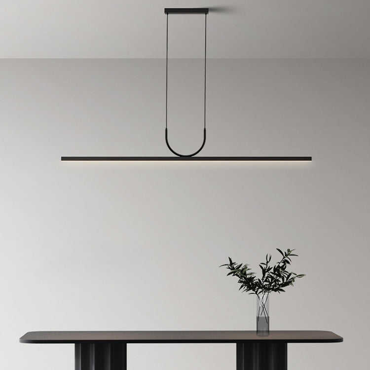 Moderne minimalistische geschwungene Linie langer Balken Acryl Aluminium LED Kronleuchter Insellicht für Esszimmer 