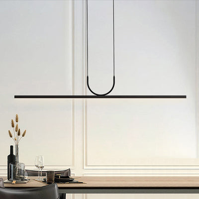 Moderne minimalistische geschwungene Linie langer Balken Acryl Aluminium LED Kronleuchter Insellicht für Esszimmer 