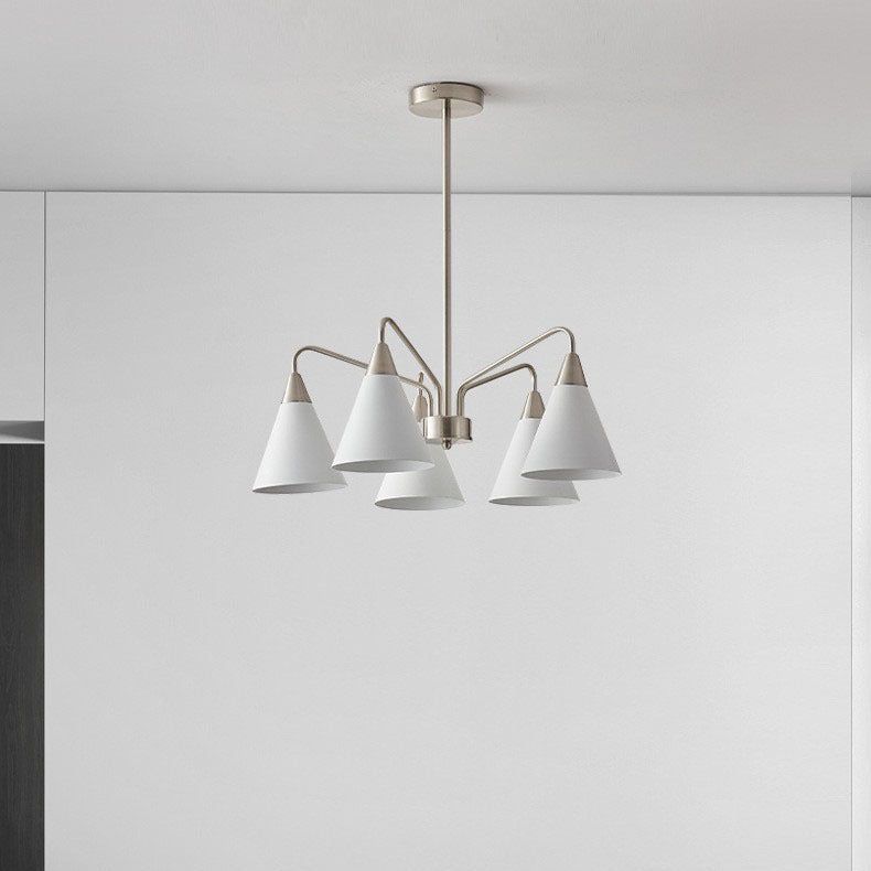 Lustre contemporain scandinave conique rond à branches incurvées en fer 3/5 lumières pour salon 