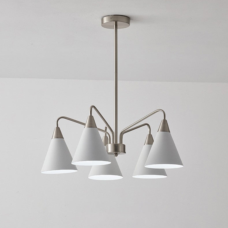 Lustre contemporain scandinave conique rond à branches incurvées en fer 3/5 lumières pour salon 