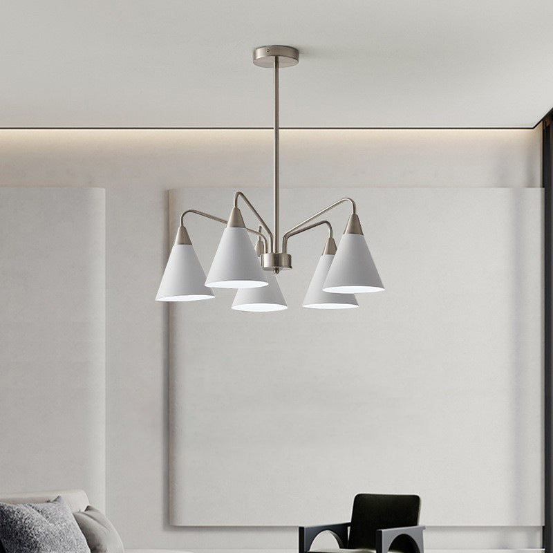 Lustre contemporain scandinave conique rond à branches incurvées en fer 3/5 lumières pour salon 