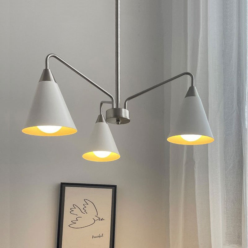 Lustre contemporain scandinave conique rond à branches incurvées en fer 3/5 lumières pour salon 