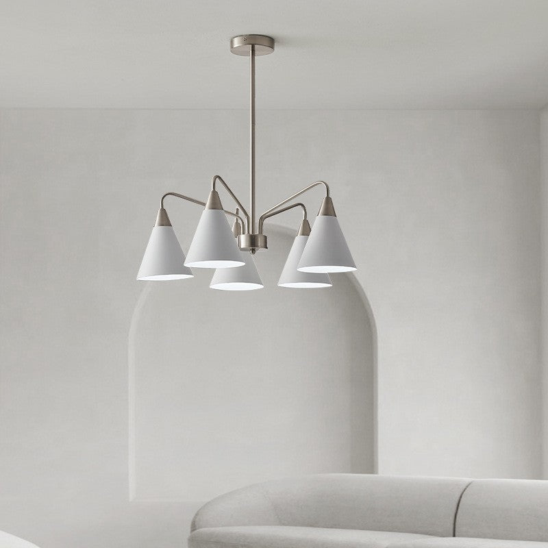 Lustre contemporain scandinave conique rond à branches incurvées en fer 3/5 lumières pour salon 