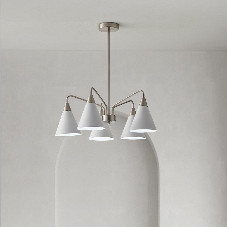 Lustre contemporain scandinave conique rond à branches incurvées en fer 3/5 lumières pour salon 