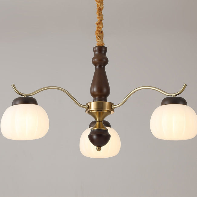 Traditioneller französischer Kronleuchter aus Baumwolle mit runden gebogenen Ästen, PE-Gummibaumholz, Metall, 3/6/8 Lichter für das Wohnzimmer 