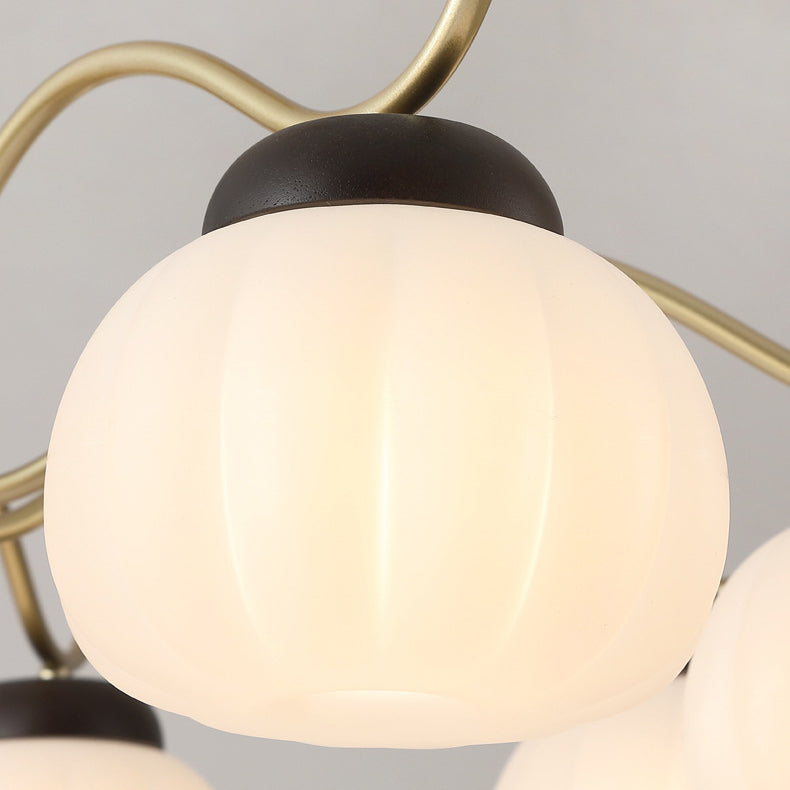 Traditioneller französischer Kronleuchter aus Baumwolle mit runden gebogenen Ästen, PE-Gummibaumholz, Metall, 3/6/8 Lichter für das Wohnzimmer 