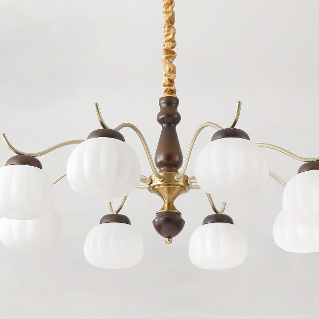 Traditioneller französischer Kronleuchter aus Baumwolle mit runden gebogenen Ästen, PE-Gummibaumholz, Metall, 3/6/8 Lichter für das Wohnzimmer 