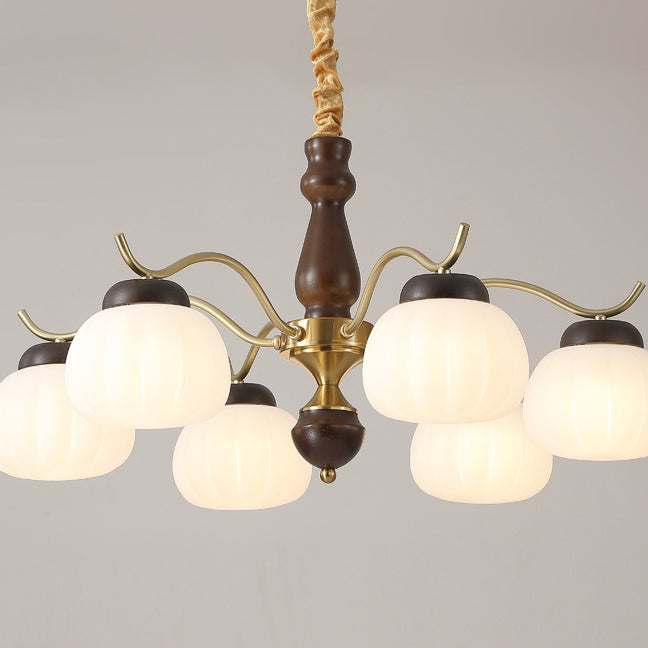 Traditioneller französischer Kronleuchter aus Baumwolle mit runden gebogenen Ästen, PE-Gummibaumholz, Metall, 3/6/8 Lichter für das Wohnzimmer 