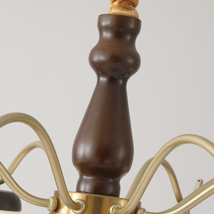 Traditioneller französischer Kronleuchter aus Baumwolle mit runden gebogenen Ästen, PE-Gummibaumholz, Metall, 3/6/8 Lichter für das Wohnzimmer 