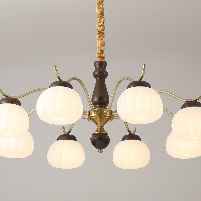 Traditioneller französischer Kronleuchter aus Baumwolle mit runden gebogenen Ästen, PE-Gummibaumholz, Metall, 3/6/8 Lichter für das Wohnzimmer 