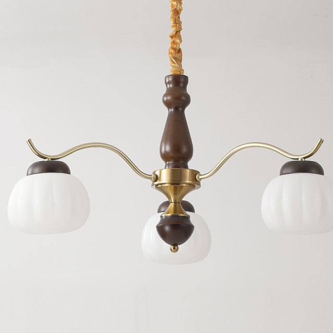 Traditioneller französischer Kronleuchter aus Baumwolle mit runden gebogenen Ästen, PE-Gummibaumholz, Metall, 3/6/8 Lichter für das Wohnzimmer 