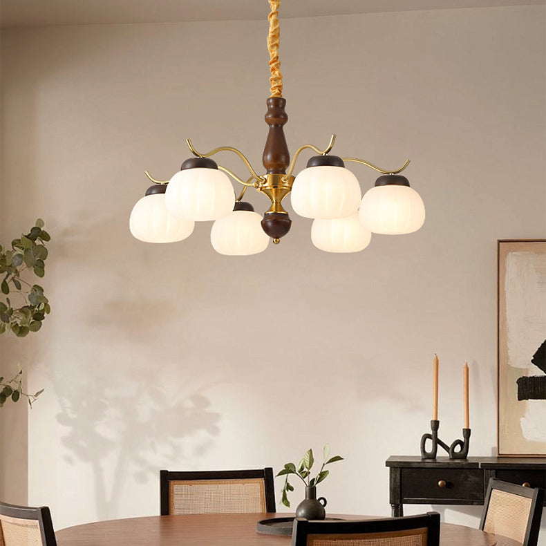 Traditioneller französischer Kronleuchter aus Baumwolle mit runden gebogenen Ästen, PE-Gummibaumholz, Metall, 3/6/8 Lichter für das Wohnzimmer 