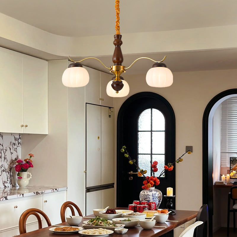 Traditioneller französischer Kronleuchter aus Baumwolle mit runden gebogenen Ästen, PE-Gummibaumholz, Metall, 3/6/8 Lichter für das Wohnzimmer 