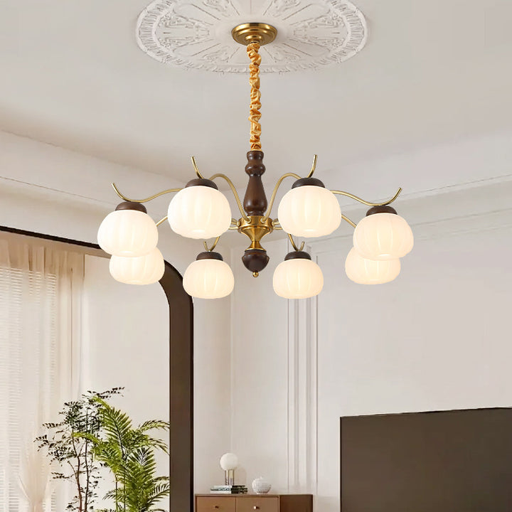 Traditioneller französischer Kronleuchter aus Baumwolle mit runden gebogenen Ästen, PE-Gummibaumholz, Metall, 3/6/8 Lichter für das Wohnzimmer 