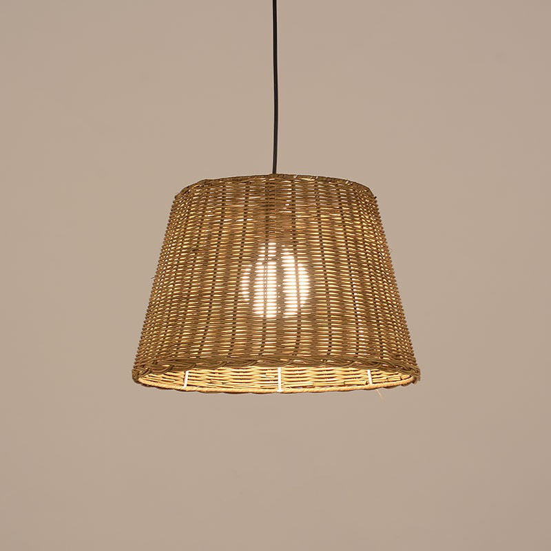 Suspension Luminaire à 1 Lumière en Rotin et Fer Rond Vintage Traditionnel pour Salon 