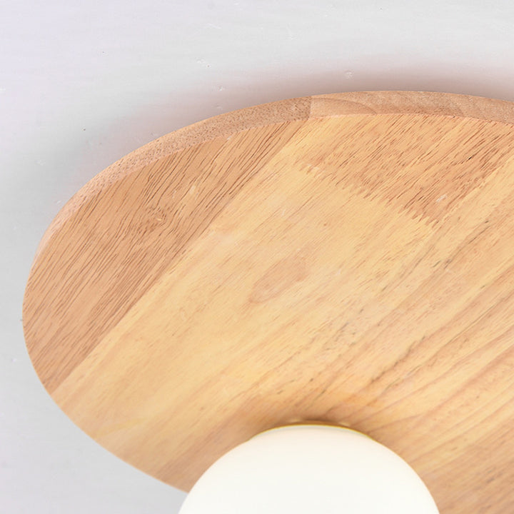 Plafonnier traditionnel japonais en verre rond avec bois et une lumière pour chambre à coucher 