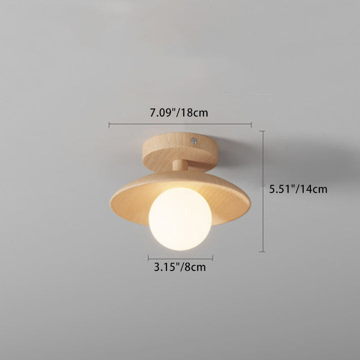Traditionelle japanische Frisbee-Rundglas-Gummibaum 1-Licht-Halbeinbau-Deckenleuchte für das Wohnzimmer 
