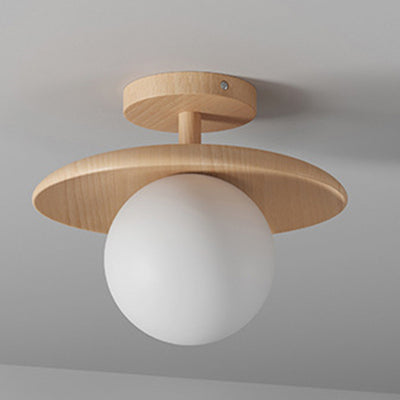 Luz de techo semiempotrada de 1 luz de goma de vidrio redondo de frisbee japonés tradicional para sala de estar 