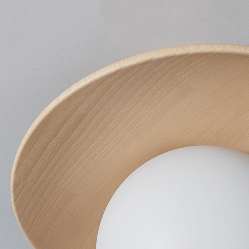 Plafonnier semi-encastré à 1 lumière en verre rond japonais traditionnel en bois de caoutchouc pour salon 