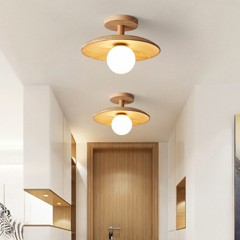 Luz de techo semiempotrada de 1 luz de goma de vidrio redondo de frisbee japonés tradicional para sala de estar 