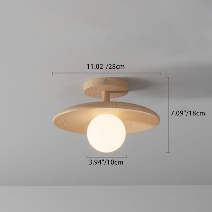 Plafonnier semi-encastré à 1 lumière en verre rond japonais traditionnel en bois de caoutchouc pour salon 