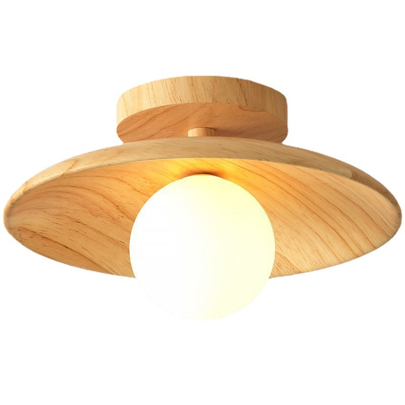 Plafonnier semi-encastré à 1 lumière en verre rond japonais traditionnel en bois de caoutchouc pour salon 