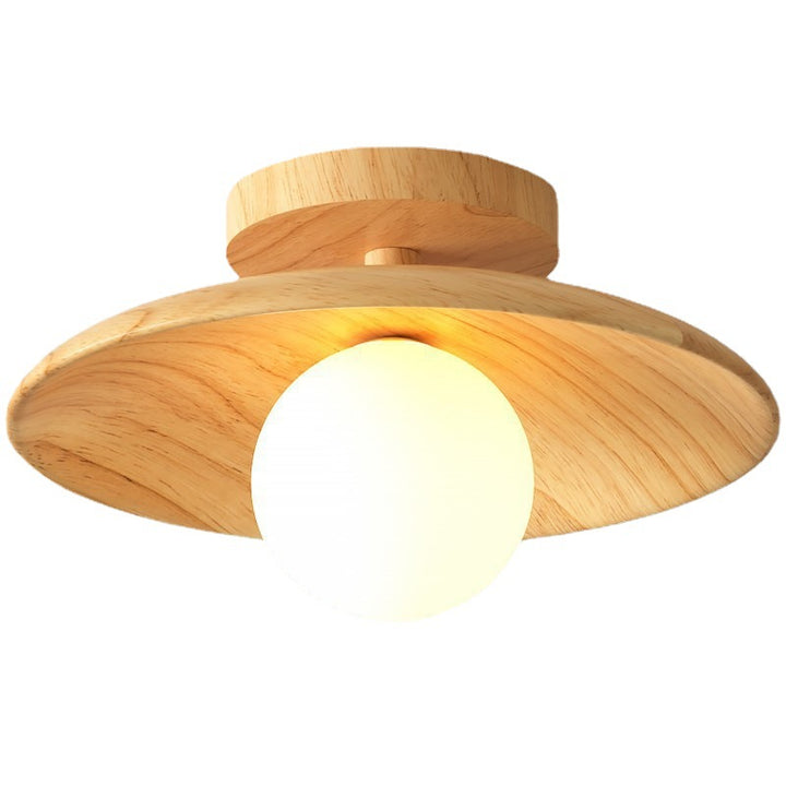 Plafonnier semi-encastré à 1 lumière en verre rond japonais traditionnel en bois de caoutchouc pour salon 