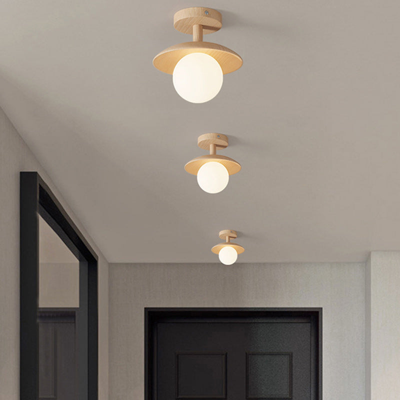 Luz de techo semiempotrada de 1 luz de goma de vidrio redondo de frisbee japonés tradicional para sala de estar 