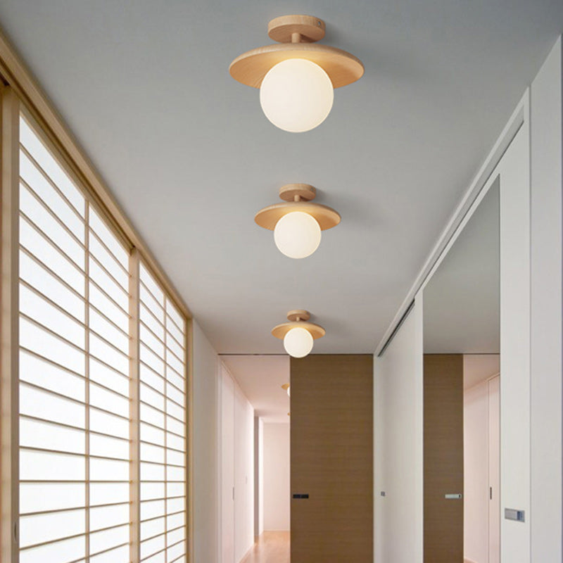 Luz de techo semiempotrada de 1 luz de goma de vidrio redondo de frisbee japonés tradicional para sala de estar 