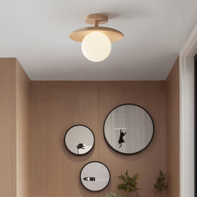 Luz de techo semiempotrada de 1 luz de goma de vidrio redondo de frisbee japonés tradicional para sala de estar 