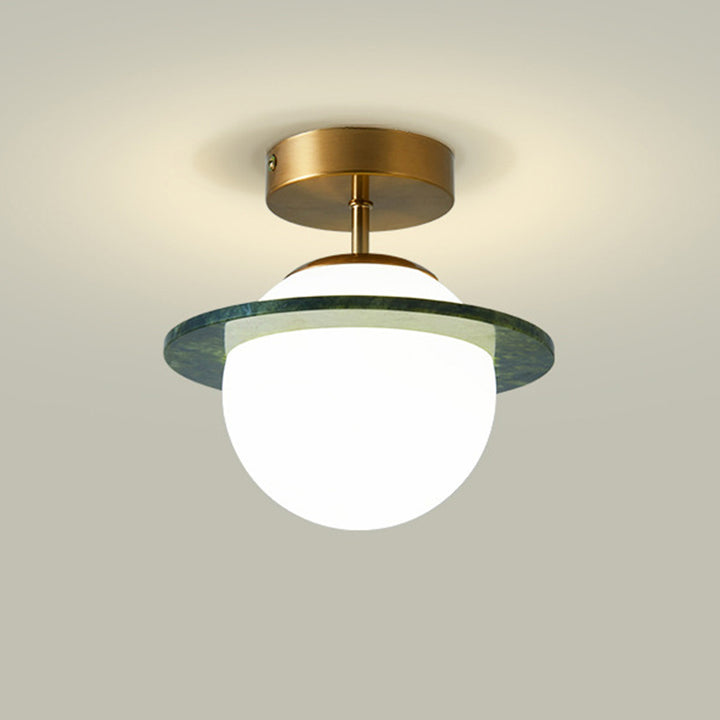 Lustre semi-encastré contemporain créatif rond en verre jade avec matériel à une lumière pour salon 