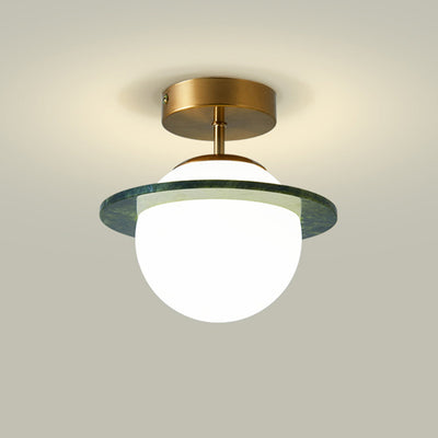 Zeitgenössische kreative runde Kugel Glas Jade Hardware 1-Licht Semi-Flush Mount Deckenleuchte für Wohnzimmer 