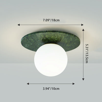 Zeitgenössische kreative runde Kugel Glas Jade Hardware 1-Licht Semi-Flush Mount Deckenleuchte für Wohnzimmer 