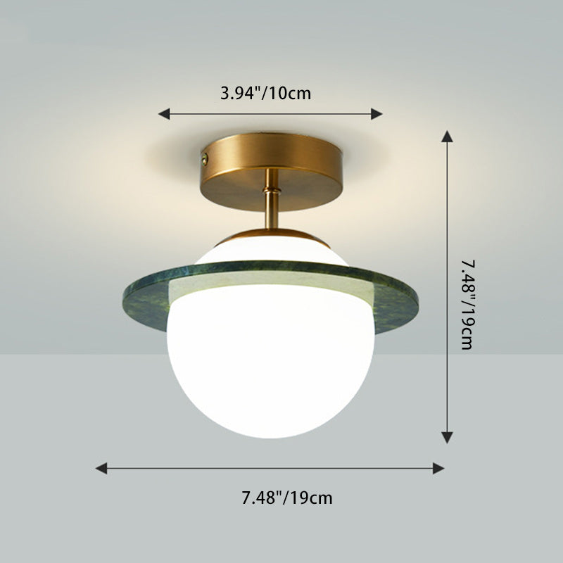 Zeitgenössische kreative runde Kugel Glas Jade Hardware 1-Licht Semi-Flush Mount Deckenleuchte für Wohnzimmer 