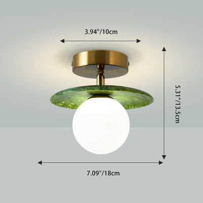 Zeitgenössische kreative runde Kugel Glas Jade Hardware 1-Licht Semi-Flush Mount Deckenleuchte für Wohnzimmer 