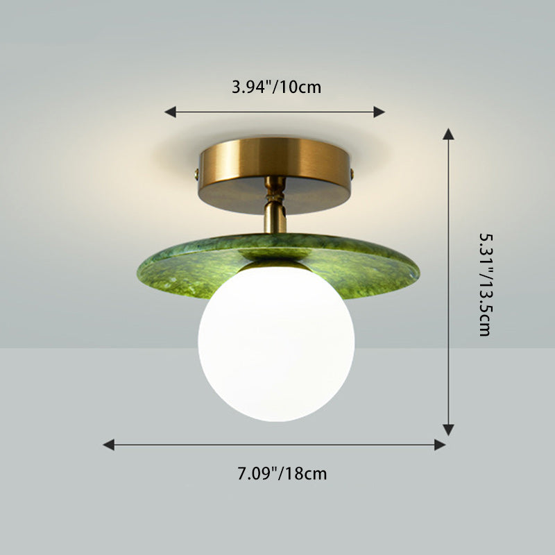 Zeitgenössische kreative runde Kugel Glas Jade Hardware 1-Licht Semi-Flush Mount Deckenleuchte für Wohnzimmer 