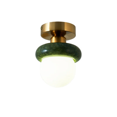 Zeitgenössische kreative runde Kugel Glas Jade Hardware 1-Licht Semi-Flush Mount Deckenleuchte für Wohnzimmer 