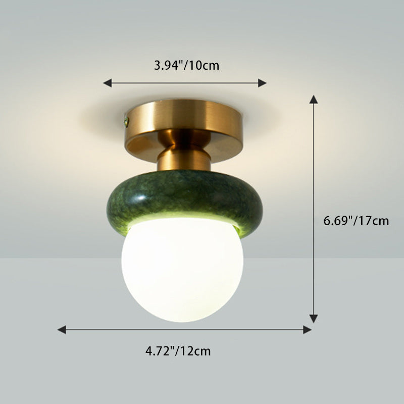 Zeitgenössische kreative runde Kugel Glas Jade Hardware 1-Licht Semi-Flush Mount Deckenleuchte für Wohnzimmer 