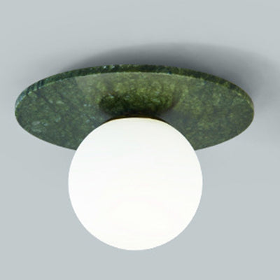 Zeitgenössische kreative runde Kugel Glas Jade Hardware 1-Licht Semi-Flush Mount Deckenleuchte für Wohnzimmer 