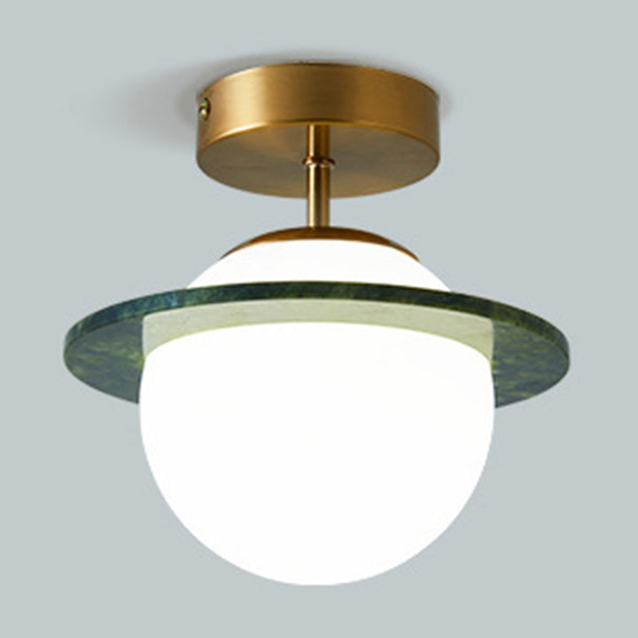 Lustre semi-encastré contemporain créatif rond en verre jade avec matériel à une lumière pour salon 