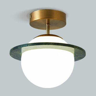 Zeitgenössische kreative runde Kugel Glas Jade Hardware 1-Licht Semi-Flush Mount Deckenleuchte für Wohnzimmer 