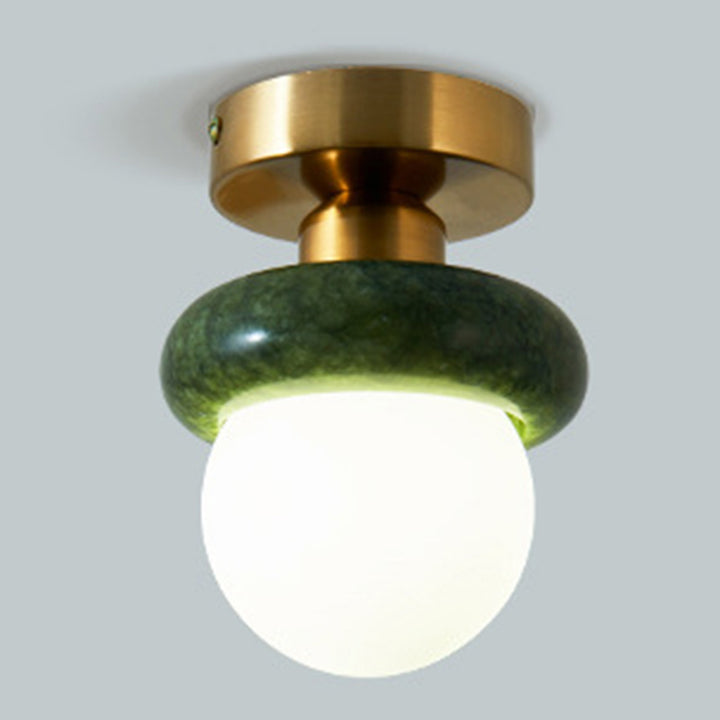 Lustre semi-encastré contemporain créatif rond en verre jade avec matériel à une lumière pour salon 