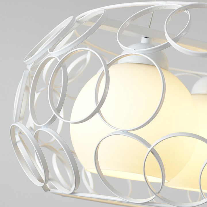 Contemporary Industrial Openwork Circle Round Glass Iron 3-Light Semi-Flush Mount Ceiling Light For Bedroom