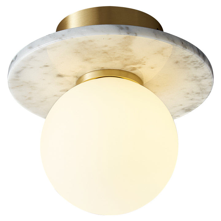 Zeitgenössisches nordisches rundes Magic Bean Glas Marmor Kupfer 1-Licht Semi-Flush Mount Deckenleuchte für Schlafzimmer 