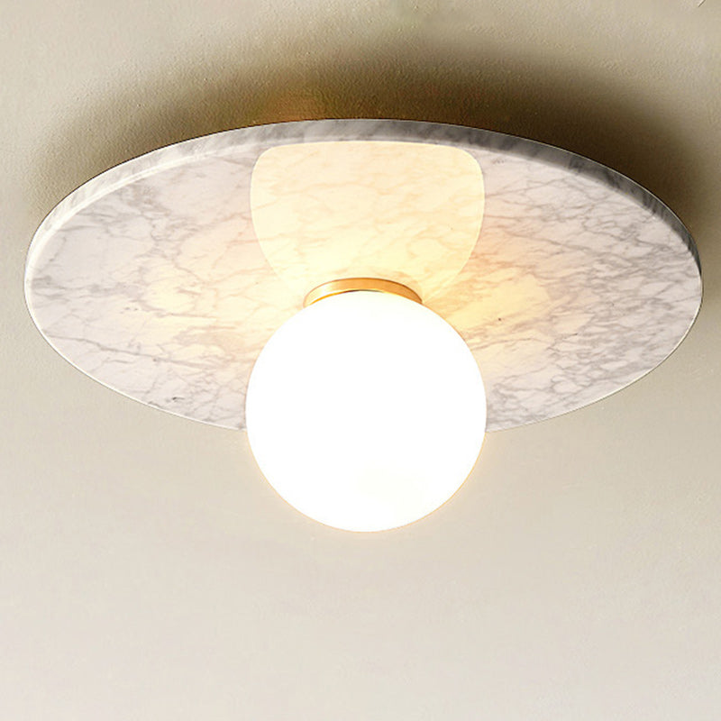 Zeitgenössisches nordisches rundes Magic Bean Glas Marmor Kupfer 1-Licht Semi-Flush Mount Deckenleuchte für Schlafzimmer 