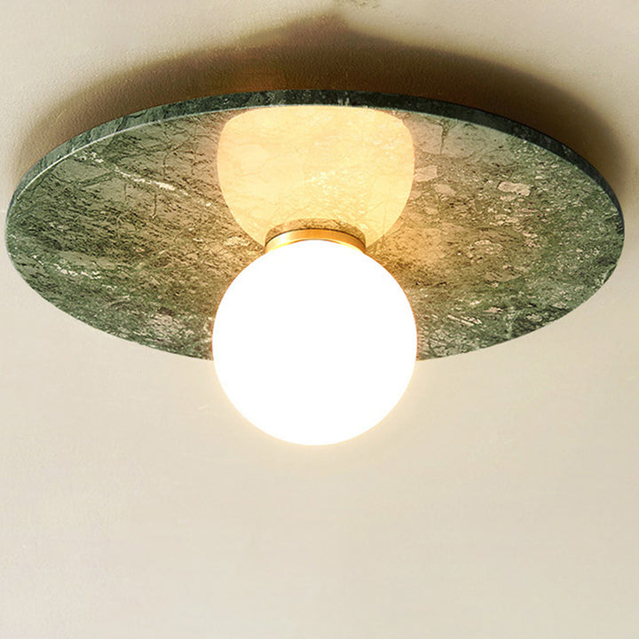 Zeitgenössisches nordisches rundes Magic Bean Glas Marmor Kupfer 1-Licht Semi-Flush Mount Deckenleuchte für Schlafzimmer 